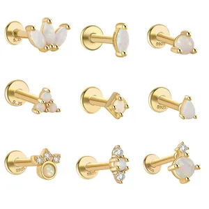 Wholesale 925 Silver Earring Jewelry Women Gold Plated Small Opal Earring 925 Sterling Silver Screw Threads Stud Earring Sets