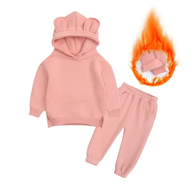 Conjunto de moletom infantil de lã, conjunto de roupas de inverno quentes para meninos e meninas, calças com gorro, 2 peças de moletom casual infantil, para bebês, 2022