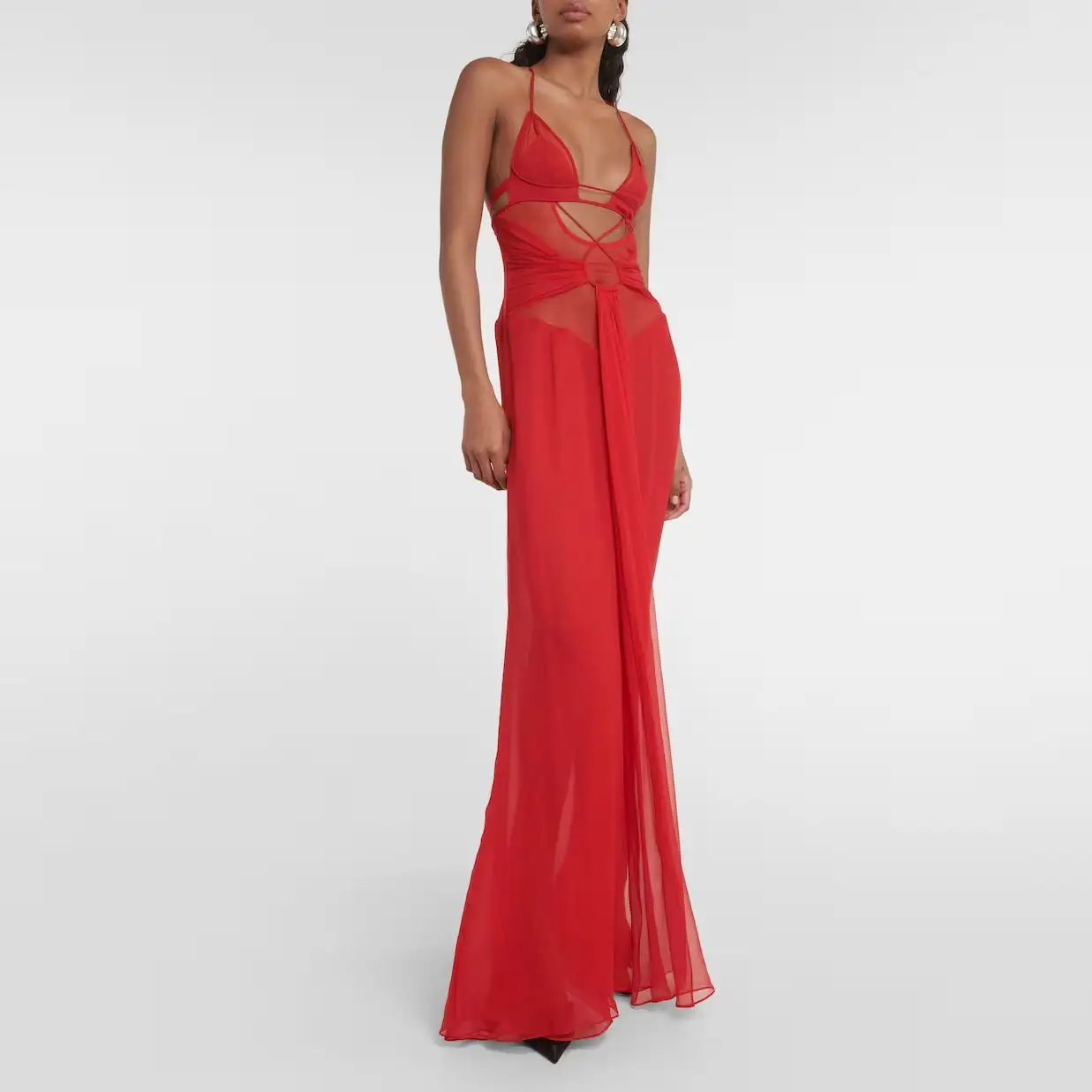 Robe longue élégante en maille et soie personnalisée pour femme Robe d'été sexy semi-transparente Robe de soirée longue évidée