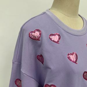 OEM Custom <strong>Sparkly</strong> Sequin and Affixed Cloth Embroidery Hearts Long Sleeve Crew Neck Pullover Tops Oversized Sweatshirt for <strong>Women</strong> - Product Image 4