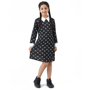 XJ <span class=keywords><strong>Adams</strong></span> <span class=keywords><strong>Family</strong></span> Wednesday Stage Performance Abito da ballo stampato nero a maniche corte unisex per bambini 100% poliestere - Product Image 1