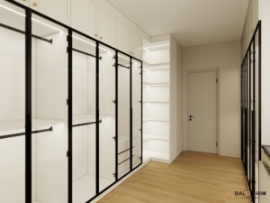 Système de dressing sur mesure BALOM de luxe, armoires blanches, cadre <span class=keywords><strong>noir</strong></span>, portes en <span class=keywords><strong>verre</strong></span> avec étagères, tiroirs et rangements suspendus - Product Image 6