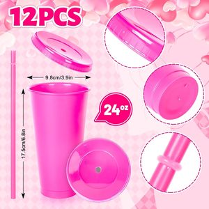 Custom Logo 24oz Plastic Reusable PP Stadium Classics Activity Gift Tumbler Coffee <b>Pink</b> Mug with Straw Lid Portable - Product Image 2