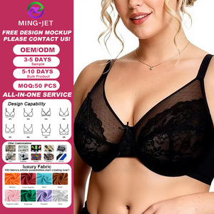 Sujetador Ming Jet con aros, fino, transpirable, <span class=keywords><strong>talla</strong></span> <span class=keywords><strong>grande</strong></span>, con encaje floral y cierre trasero para mujer - Product Image 1