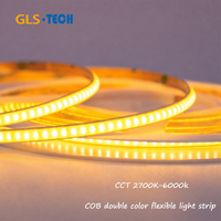 Bande LED COB flexible CCT réglable 2700K-6500K 600 LED/m 5mm Double tension 7W+7W Haute luminosité CRI90 Découpable sans soudure pour salle de bain