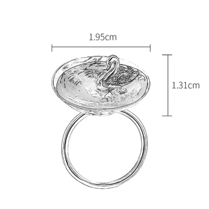 Loto divertente vero 925 in argento Sterling gioielli naturali creativi fatti a mano Designer poetico cigno nel mare anelli per le donne - Product Image 6
