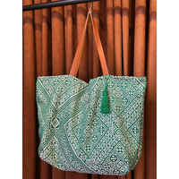 Tas Tote Resleting Ringan Tahan Lama Ramah Lingkungan Modern Bohemian Berhias Manik-Manik dengan Tali Bahu untuk Wanita, Tas Tangan Kanvas Bermotif Geometris