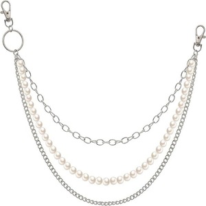 โซ่คาดเอวมุกเทียมสำหรับผู้หญิง สไตล์ฮิปฮอป พังก์ ตกแต่งด้วยโลหะ สวมใส่ได้ทุกวัน สีขาว K แบบเส้นเดียว - Product Image 5