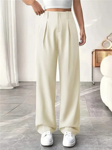 Pantalon décontracté rétro en polyester froissé pour femme - Product Image 3
