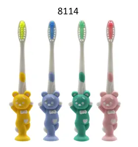 children manual extra soft tooth brush teeth whitening cartoon suction cup base kids toothbrush