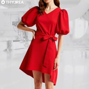 <span class=keywords><strong>Vestido</strong></span> de mujer elegante <span class=keywords><strong>rojo</strong></span> manga corta abullonada <span class=keywords><strong>vestido</strong></span> de mujer ODM fabricante de ropa personalizada compra artículos a granel para reventa - Product Image 1