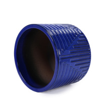 Ensemble de 3 pots de fleurs en céramique Mdj 38,1 cm, pot à plantes verni avec trou de drainage, pour intérieur, extérieur, jardin, décoration de la maison, bleu, moderne, minimaliste