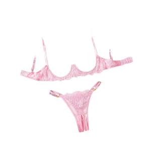 ชุดชั้นในเซ็กซี่หรูหรา ผ้าลูกไม้โปร่งแสง พร้อมกางเกงบิกินี่ปักลายดอกลิลลี่ - Product Image 1