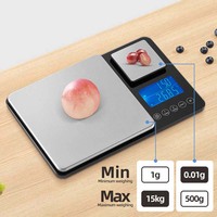 Balance de cuisine professionnelle J&R à double plateau, étanche, avec écran LCD rétroéclairé et contrôle tactile, haute précision pour la préparation des repas