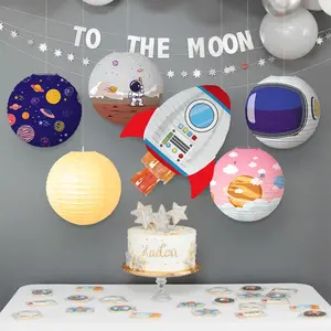 6 uds astronautas creativos planeta bola de papel <span class=keywords><strong>Lampion</strong></span> 30cm cohete colgante linternas de papel para niños decoración de fiesta de cumpleaños - Product Image 2