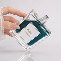 Vente en gros de flacons de parfum vides carrés de 50 ml et 100 ml avec bouchon magnétique noir, fond épais, flacon en verre transparent pour boîte cadeau