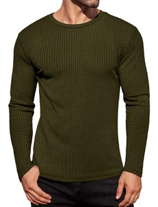 Magliette a Maniche Lunghe da <span class=keywords><strong>Uomo</strong></span>, Pullover a Coste, Maglie Termiche Aderenti, Sottomaglie Elasticizzate con Collo Rotondo - Product Image 3