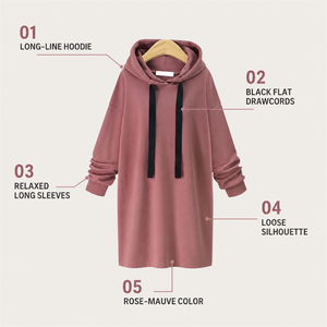 <b>Women's</b> Long Hooded Sweatshirt <b>Dress</b> Casual Pullover Hoodie <b>Tunic</b> with Drawstring - Product Image 6