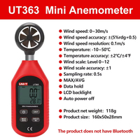 Anémomètre portatif UNI-T UT363 UT363BT, mesure numérique de la vitesse du vent, testeur de température, affichage LCD, débitmètre d'air L60