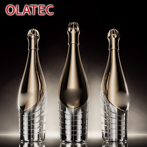 Bouteille de champagne métallique ultra-luxe OLATEC avec base en cristal et bouchon sculpté, bouteilles en verre - Product Image 1