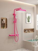 Ensemble de douche thermostatique haut de gamme au design moderne, système de douche en laiton pour salle de bain, mitigeur chaud/froid, robinets de douche roses