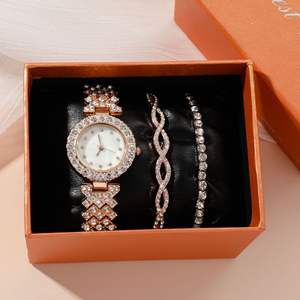 SYN-37 Elegante Set di Orologi da Donna con Bracciale Completamente Tempestato di Diamanti, 3 Pezzi - Product Image 1