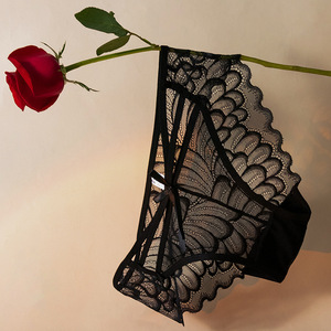 Braguitas de encaje negras para mujer al por mayor, con tiras cruzadas, de malla transparente, sexys, suaves, transpirables, de talle medio, lencería. - Product Image 1
