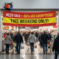 Bannière publicitaire grand format en encre éco-solvant résistante, impression personnalisée sur matériau durable pour l'inauguration d'un magasin