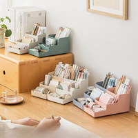 Boîte de rangement pour stylos en plastique PP imperméable, style échelle, compartimentée, haute esthétique, pour bureau d'étudiant, rangement de fournitures scolaires