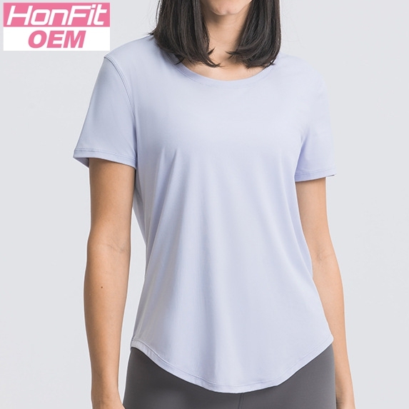 Breathable Women's Workout Short Sleeve Shirts Customization Logo Crop Tops Athletic Gym Tshirt Casual Yoga T-Shirt