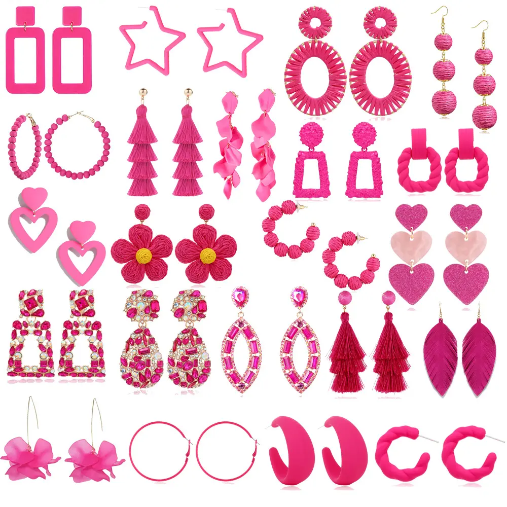 Brincos vermelhos para mulheres Meninas Pink Heart Retangle Dangle Tassel Brincos Geometric Lightweight Statement Jóias Atacado