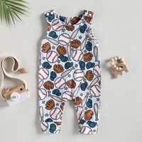 Expédition directe depuis les États-Unis SR0540 Articles en vrac prêts à expédier Combinaison sans manches à imprimé rayé style baseball Vêtements pour bébé mode boutique western