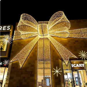 Christmas outdoor decoration <b>led</b> giant large <b>red</b> gold bow ribbon motif <b>light</b> for wall - Product Image 3