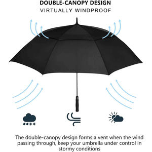 Parapluie de golf grand format en gros, personnalisé, pour homme, imperméable, coupe-vent, pour 2-3 personnes, parapluie droit semi-automatique avec revêtement noir - Product Image 3