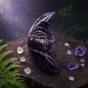 Piedra natural de fluorita púrpura tallada a mano en forma de luna creciente - cristal/reiki/chakra/curación - 5 pulgadas y 320 g de peso - Product Image 3