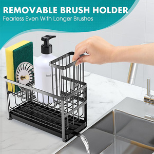 Two Layer Sink Storage <b>Rack</b> Black Multi Function <b>Kitchen</b> Organizer For Dish Soap Sponge Brush Holder - Product Image 2