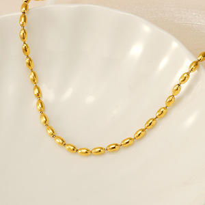 Zogxin Oval Beaded Stainless Steel Necklace 18k Gold Plated Women's Everyday Wear Clavicle Chain - Product Image 4