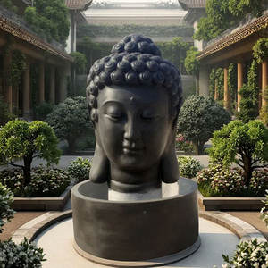 कस्टम विशाल संगमरमर बुद्ध सिर पानी का फव्वारा प्राकृतिक काले पत्थर के बगीचे की मूर्ति - Product Image 1