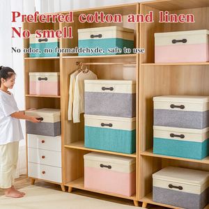 Caja de Almacenamiento de Ropa y Juguetes de Algodón y Lino al por Mayor, Cesta Plegable con Tapa para Organización del Hogar - Product Image 3