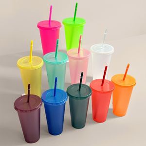 Custom Logo Colored Boba <b>Cold</b> Clear Ice Drink Plastic Coffee Tumblers Tumbler <b>Cup</b> with Lid and Straw - Product Image 2
