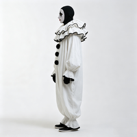 Costume de Clown d'Horreur Blanc pour Homme avec Pompons Noirs – Combinaison de Clown Tueur Effrayant pour Halloween – Déguisement Fantaisie