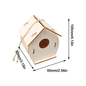 Legno naturale non finito nido di uccello fatto da te appeso gabbia di legno uccello uccello gabbia con cordino per la decorazione esterna - Product Image 3