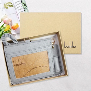 Factory Office Badge <b>Holder</b> High Quality Genuine Leather Credit <b>ID</b> Card <b>Holder</b> with Stretch Neck Lanyard and Pen Clip - Product Image 5