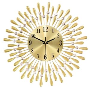 Horloge murale en métal doré, ronde, décorative, fonctionnant à piles, décoration de salon - Product Image 4