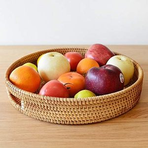 Coffee Table <strong>Tray</strong> Round Rattan Ottoman <strong>Tray</strong> Woven Serving <strong>Trays</strong> <strong>with</strong> <strong>Handles</strong> for Home and Kitchen Decorative Natural - Product Image 6
