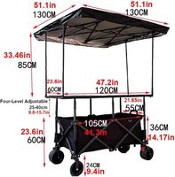 Chariot pliant robuste de 420 L de haute qualité, réglable en hauteur sur 4 positions, avec auvent rose et roues larges, idéal pour le camping et les chariots de vente.