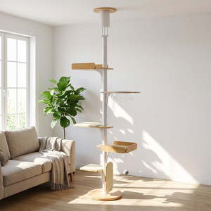 Árbol para Gatos de Madera Maciza Industrial con Estructura Metálica, Mueble de Escalada para Gatos de Múltiples Niveles para Interiores - Product Image 1