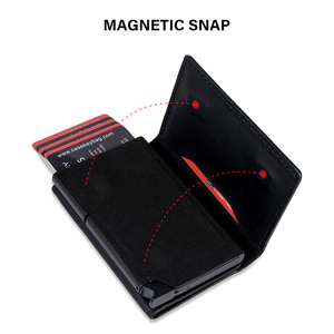 Cartera Delgada de Cuero Genuino con Protección RFID, Tarjetero, Monedero, Mini Cartera de Aluminio con Sistema de Apertura Automática - Product Image 3