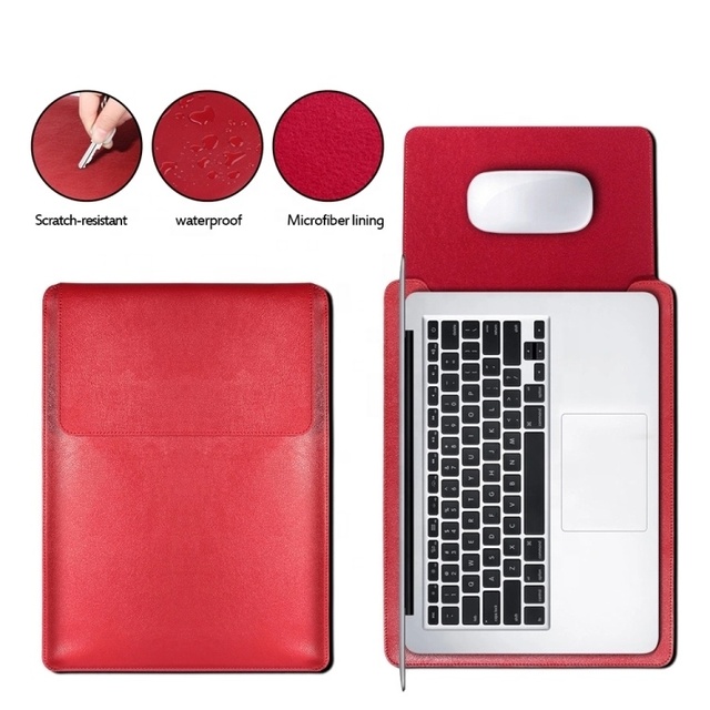 Red Leather Laptop Envelope Briefcase for 13 Inch Mackbook Pro Laptop Bag