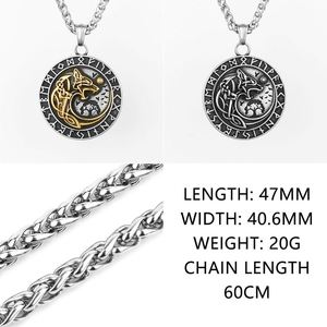 Stainless Steel Vintage Round Nordic Viking Rune-shaped Stainless Steel Wolf Head Personality Pendant Fashion Necklace - Product Image 6